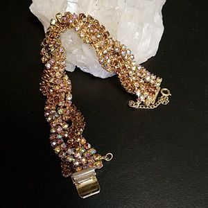 Vintage Topaz & AB Rhinestone Woven Bracelet